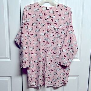 Simple Pleasures Pink Sheep & Star Print Ling Sleeve Night Gown Size L